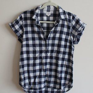 J. Crew Navy and White Checked collared v-neck